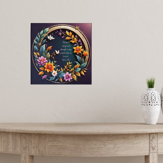 暗い背景フローラフレーム聖書の詩 ポスター