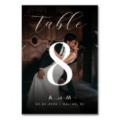 暗い色あせた写真とモノグラムエレガントブラック結婚ズ テーブルナンバー (裏面)