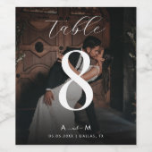 暗い色あせた写真とモノグラムテーブル結婚番号 ワインラベル (シングルラベル)