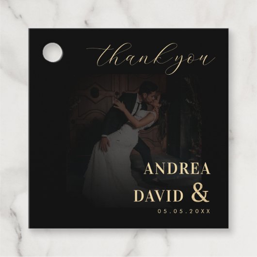 暗い色あせた写真と金ゴールドアンパサンド結婚ブラック フェイバータグ (正面)