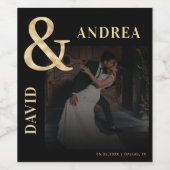 暗い色あせた写真と金ゴールドアンパサンド結婚ブラック ワインラベル (シングルラベル)