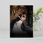 暗い色あせた写真ロマンチック黒ありがとう結婚。 箔招待状 (立ち正面)