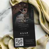 暗い色あせた写真金ゴールドアンパサンド&QRコー結婚ド オールインワン招待状