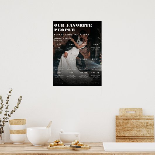 暗い色あせた写真12のテー結婚ブルの座席表 ポスター (キッチン)