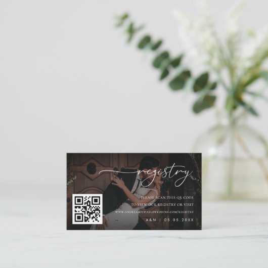 暗い色あせた写真Qrコード結婚のギフトレジストリ エンクロージャーカード (スタンド正面)