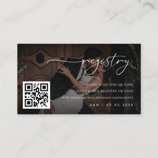 暗い色あせた写真Qrコード結婚のギフトレジストリ エンクロージャーカード (正面)