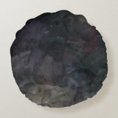 暗い色の水彩画、素朴なシカの枝角のモノグラム ラウンドクッション (裏面)