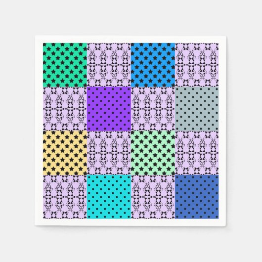 暗い色数々のの色調でレトロな幾何学的 スタンダードカクテルナプキン (正面)