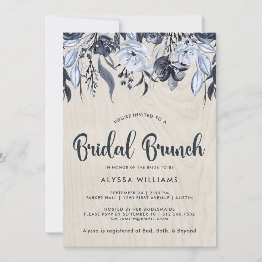 暗い花柄および白い木|花嫁のブランチ 招待状 (正面)