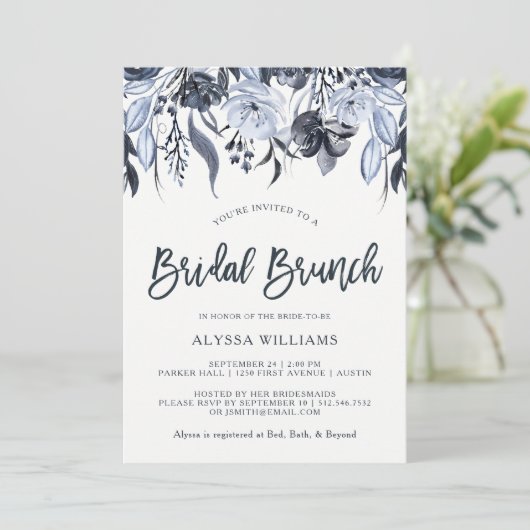 暗い花柄|のモダンな水彩画のブライダルのブランチ 招待状 (スタンド正面)