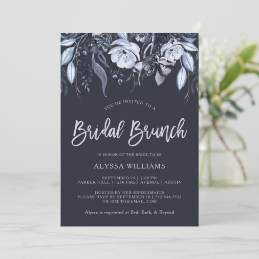 暗い花柄|の水彩画の青い花嫁のブランチ 招待状 (スタンド正面)