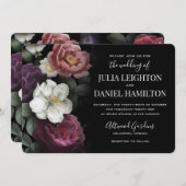 暗い花模様モダン結婚式招待状 招待状 (正面/裏面)