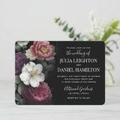 暗い花模様モダン結婚式招待状 招待状 (スタンド正面)