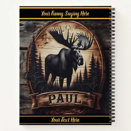 暗い芸術的木の中威厳のあるにムースを彫ること ノートブック (裏面)