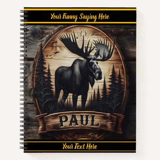 暗い芸術的木の中威厳のあるにムースを彫ること ノートブック (正面)