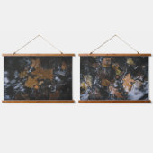 暗い葉海にオークの木やドングリ 吊り下げ型タペストリー (ダブル)