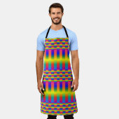 暗い虹と明るい虹(チェッカーとストライプ) エプロン (着用した状態)