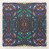 暗い虹の抽象的な水彩画アート ガラスコースター (正面)