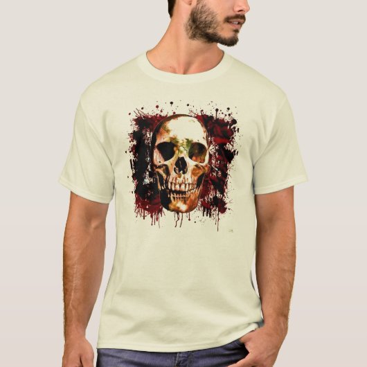 暗い血の（ばちゃばちゃ）跳ねるの恐いスカル Tシャツ (正面)