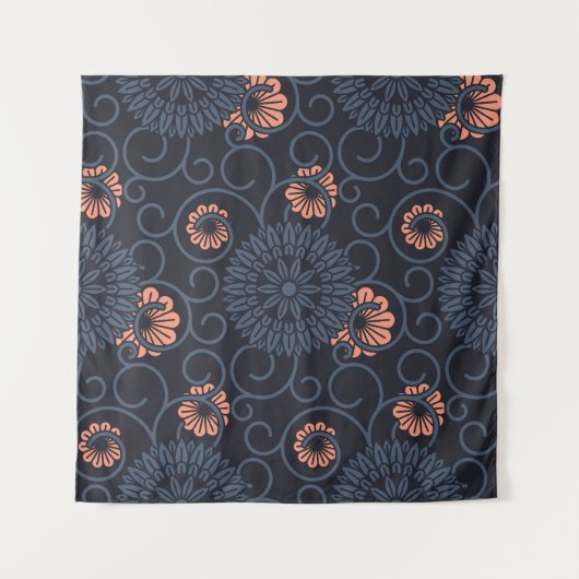 暗い装飾された円のヴィンテージシームレス タペストリー (正面)