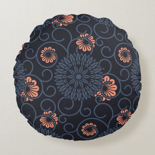 暗い装飾された円のヴィンテージシームレス ラウンドクッション (正面)