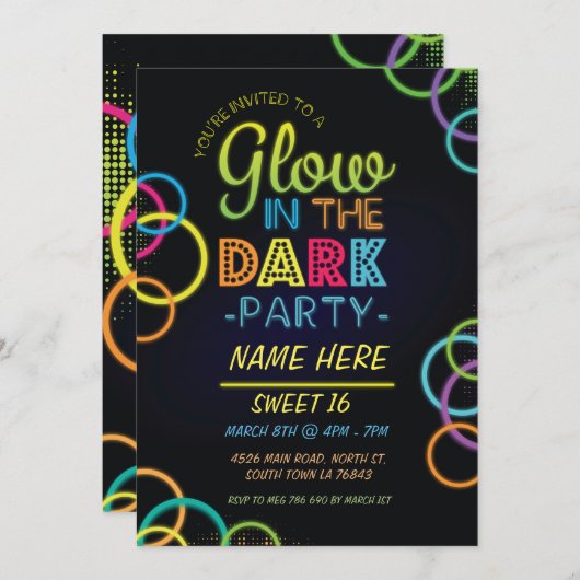 暗い誕生会の招待の菓子16の白熱 招待状 (正面/裏面)