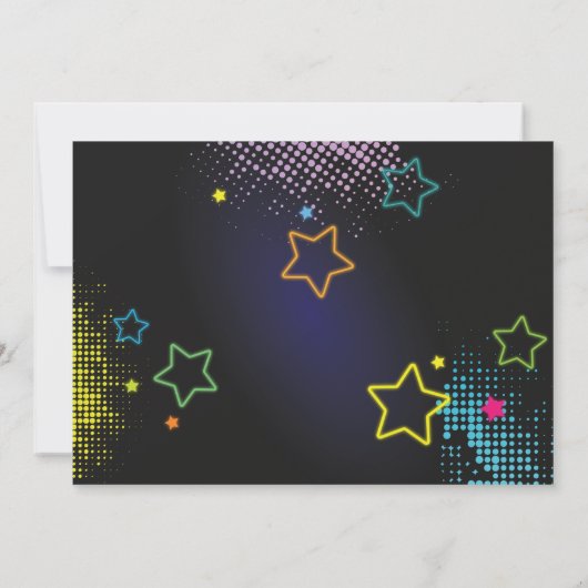 暗い誕生日で輝くネオンパーティー写絵を描真 招待状 (裏面)