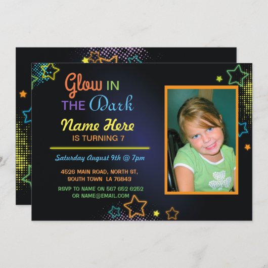 暗い誕生日の写真の招待の子供のパーティーの白熱 招待状 (正面/裏面)