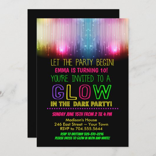 暗い誕生日の招待状で輝く 招待状 (正面/裏面)