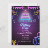 暗い誕生日パーティーでの紫のネオンの輝き 招待状 (正面)