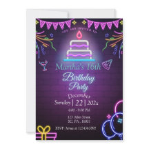 暗い誕生日パーティーでの紫のネオンの輝き