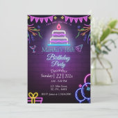 暗い誕生日パーティーでの紫のネオンの輝き 招待状 (スタンド正面)