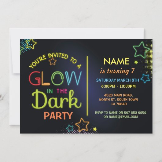 暗い誕生日パーティーで輝く招待状のパーティー 招待状 (正面)