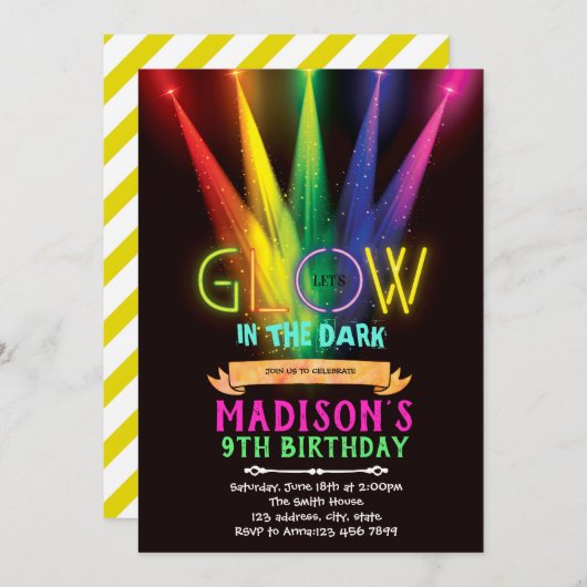 暗い誕生日パーティーの招待で輝く 招待状 (正面/裏面)