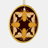 暗い豊かな茶色の金ゴールドの縁輪の上に4つのミツバチ セラミックオーナメント (右)