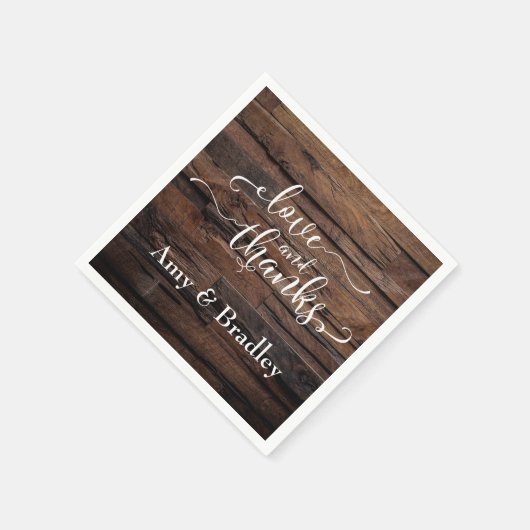 暗い質感感謝していのある木の上の愛と白のスクリプト スタンダードカクテルナプキン (角)