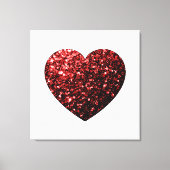暗い赤いハートフェイクグリッター キャンバスプリント (正面)