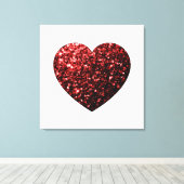 暗い赤いハートフェイクグリッター キャンバスプリント (インサイチュ (ウッドフロア))