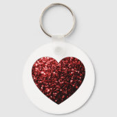 暗い赤いハートフェイクグリッター キーホルダー (正面)