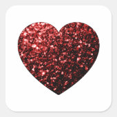 暗い赤いハートフェイクグリッター スクエアシール (正面)