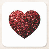 暗い赤いハートフェイクグリッター スクエアペーパーコースター (正面)