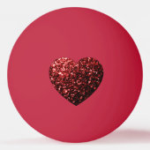 暗い赤いハートフェイクグリッター 卓球ボール (正面)