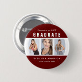 暗い赤と白卒業写真コラージュカスタム 缶バッジ (正面&裏面)