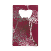 暗い赤に手描きのケシ クレジットカード栓抜き (正面)