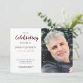 暗い赤のお祝いと写真葬式 招待状 (スタンド正面)