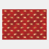 暗い赤エレガント金ゴールド箔クリスマスポインセチア ラッピングペーパーシート (正面)