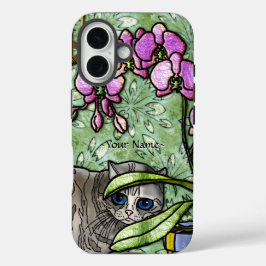 暗い赤紫色と子猫(パーソナライズされた) iPhone 16ケース