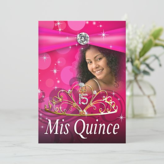 暗い赤紫色のキンセアニェラ15のプリンセスのティアラの写真 招待状 (スタンド正面)