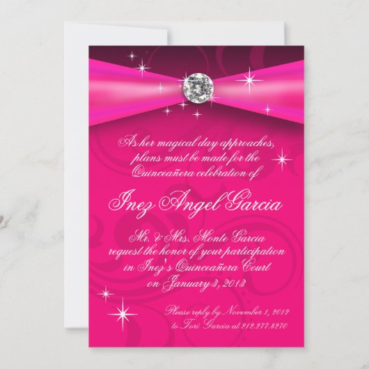 暗い赤紫色のキンセアニェラ15のプリンセスのティアラの写真 招待状 (裏面)