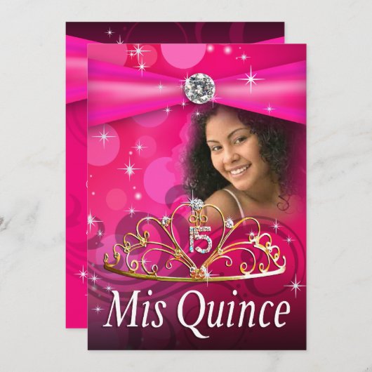 暗い赤紫色のキンセアニェラ15のプリンセスのティアラの写真 招待状 (正面/裏面)